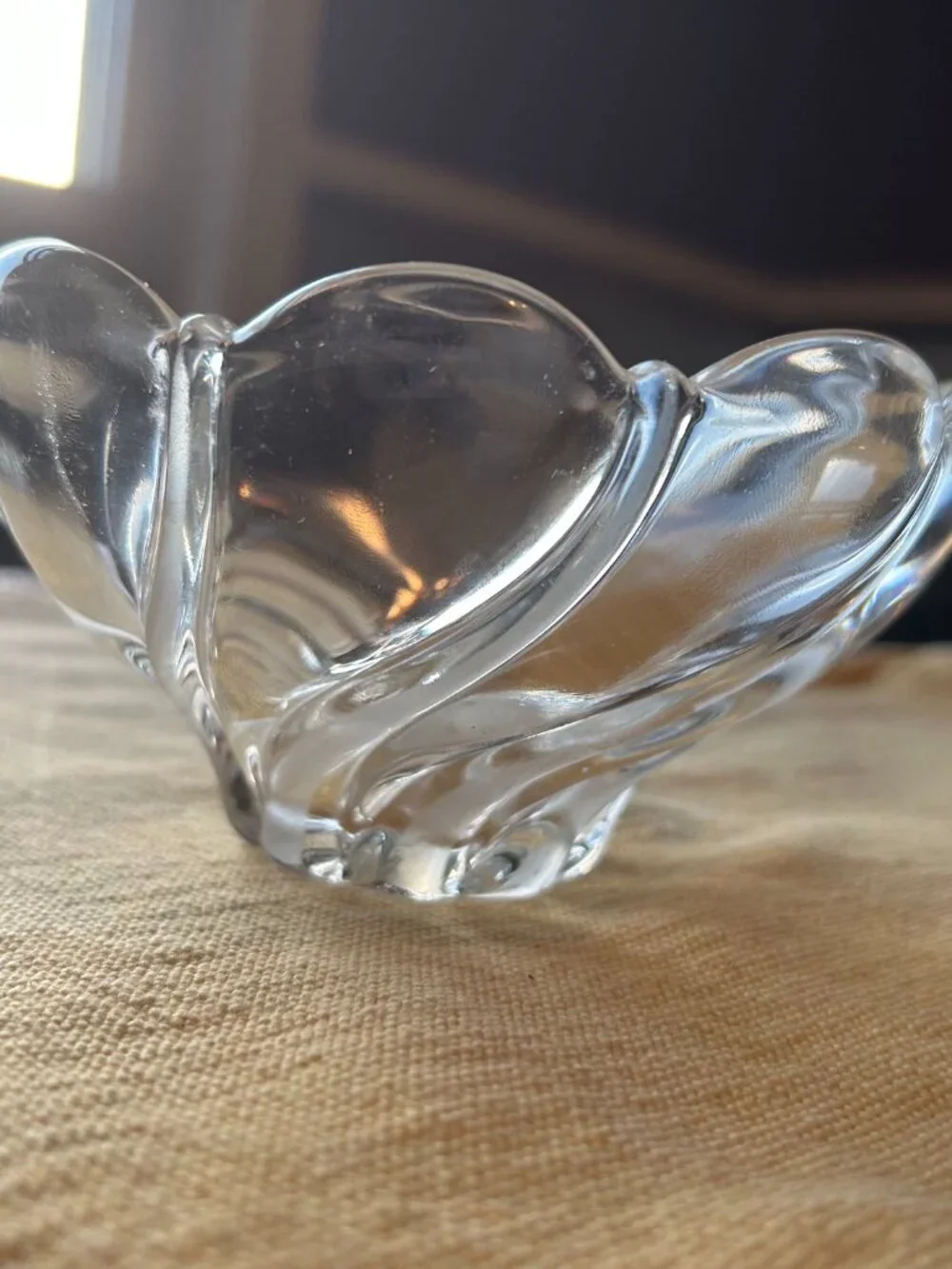 Mikasa  peppermint  swirl Crystal Candy dish  with scalloped  edge   5.5 in dia